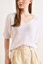 Women's White V-Neck Mercerized Yarasa Drapey Knitwear Blouse Blz-19003210 - 5