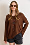 Women's Brown Boat Neck Mercerized Collared Drapey Knitwear Blouse Blz-19003209 - 4