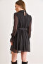 Women's Black Polka Dot Lined Belted Mini Chiffon Dress Elb-19002599 - 6