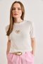 Women's White Stone Heart Detailed Cotton Content Knitwear Blouse Blz-19003259