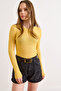 Women's Yellow Crew Neck Viscose Mercerized Knitwear Blouse Blz-19003251 - 2