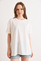 Women's White Crew Neck Sequined Drapey T-Shirt Tsh-19000951 - 2