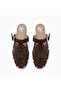 Coffee Suede Pin Detailed and Buckled Women's Square Toe Sabo Slipper