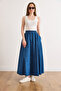 Women's Medium Blue Pocketed Denim Maxi A-Line Skirt Etk-19000410 - 2