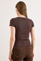 Women's Brown Cotton Seam Detail Lace Collar Cropped T-Shirt Tsh-19000946 - 6