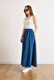 Women's Medium Blue Pocketed Denim Maxi A-Line Skirt Etk-19000410 - 3