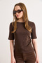 Women's Brown Three Quarter Sleeve Side Drape Cotton T-Shirt Tsh-19000945 - 2