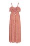 Women's Pink Floral Printed Strappy Flounce Midi Dress - 5