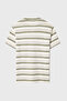 Men's Ecru Loose Fit Striped Polo Collar Short Sleeve T-Shirt - 2