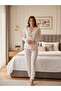 Women's Heart Patterned Ribbon Detail 2-Piece Pajama Set - 3