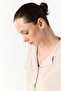 Women's Stone Color V-Neck Buttoned Short Sleeve Knitted T-Shirt - 4