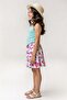 Girl's Rope Strap Sleeveless K Ribbed Knit C Cropped Fuchsia Leaf B Printed Skirt Set - 4