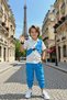 Boy's Gabardine Shirt and Belt Pair of Vest Cargo Pocket Piece Pants Blue Top and Bottom Set