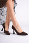 Ernio Coffee Suede Vegan Leather 9 cm Stiletto Heels with Pointed Toe, Women's Shoes. - 3