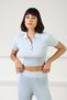 Blue Women's Polo Neck Short Sleeve Corded Fabric Viscose Knitwear Blouse - 4