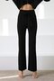 Black Drawstring Waist Slit Corded Fabric Women's Knitwear Trousers