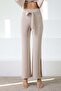 A.Beige Drawstring Waist Slit Corded Fabric Women's Knitwear Trousers