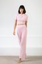 Pink Women's Polo Neck Short Sleeve Corded Fabric Viscose Knitwear Blouse - 3