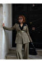 Premium Trend Padded Shoulders Belt Detail Blazer Jacket - Wide-Leg Pants 2-Piece Set - 7