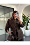 Brown Bel Tie-Detail Shiny Jacket Trousers Set - 51279 - 4