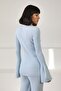 Blue Buttoned Spanish Sleeve Slit Detailed V Viscose Knitwear Cardigan - 5