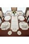 Gold Embroidered Ecru Leather 19 Piece Luxury Set of Placemat and Table Runner - 2
