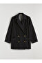 Black Double-Breasted Collar Women's Jean Blazer Jacket - 5