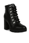Women Black Lace Up Block Heel Boots