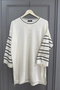 Women's White Crew Neck Top Piped Sleeves and Skirt Slit Glittery Imported Yarn Thin Knitwear Tun - 2