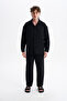 Men's Koton Linen Blended Long Sleeve Apaj Collar Shirt, Elastic Waist Pants Set