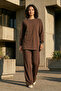 Zipper and Ribbed Detail Tunic Trousers Set 1077 Brown - 2