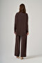 Zipper and Ribbed Detail Tunic Trousers Set 1077 Brown - 4