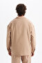 Men's Koton Linen Blended Long Sleeve Apaj Collar Shirt, Elastic Waist Pants Set - 5