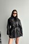 New Season Women's Belted Leather Trench Coat - 2