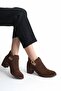 Women's Brown Suede Zippered Heeled Perforated Summer Boots - 4