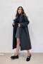 Women's Black Striped Oversized Melton Coat Dpshnz08 - 3