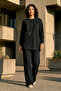 Zipper and Ribbed Detail Tunic Trousers Set 1077 Black - 8