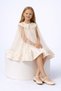 Girl's Ecru Tulle Cape Evening Dress – Elegant Special Occasion Model with Floral Appliques, Ages 6-10