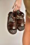 Y390119903 Brown Genuine Leather Women Sandals
