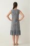 Comfortable Fit Gray Striped Blue Floral Print Cotton Zero Sleeve V-Neck Casual Summer Dress Ruffled - 4