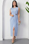 Crew Neck Buckled Waist Slit Dress GRS3718 - 3