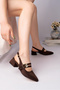 Arven Women's Bitter Brown Suede Pair Buckled Medium Block Heel Women's Slingback Mary Janes Shoes - 3