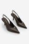Women's Stiletto Pointed Toe Open Back Elastic Short Thin t Buckled t Heeled Shoes Agira Brown - 5