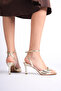 Milano Women's Gold Blunt Toe Single Band Open Toe Heeled Shoes - 4
