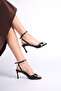 Milano Women's Black Blunt Toe Single Strap Open Toe Heeled Shoes - 2