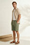 Men's Khaki 100% Cotton Linen Muslin Shorts Comfortable Fit Summer Breathable Lightweight Fabric Back Pocketed Casual