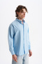 Poplin Fabric, Comfortable Fit, Drop Shoulder, Men's Plain Shirt - 3