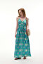 Women's Green Printed A-Form Strapless Backless Long Dress