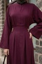 Gold Brooch Belted Burgundy Modal Dress - 2