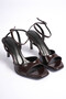 Milano Women's Brown Blunt Toe Single Strap Open Toe Heeled Shoes